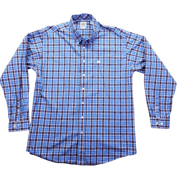 Cinch Other - CINCH Shirt Mens Large Blue Button Down Windowpane Plaid Long Sleeve Cotton